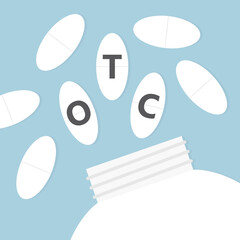 bottle with OTC Over The Counter drugs - vector illustration