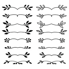 Set of hand drawn floral elements isolated on white background. Outline and silhouette branches for books, greeting cards, invitations, web. Doodle style.