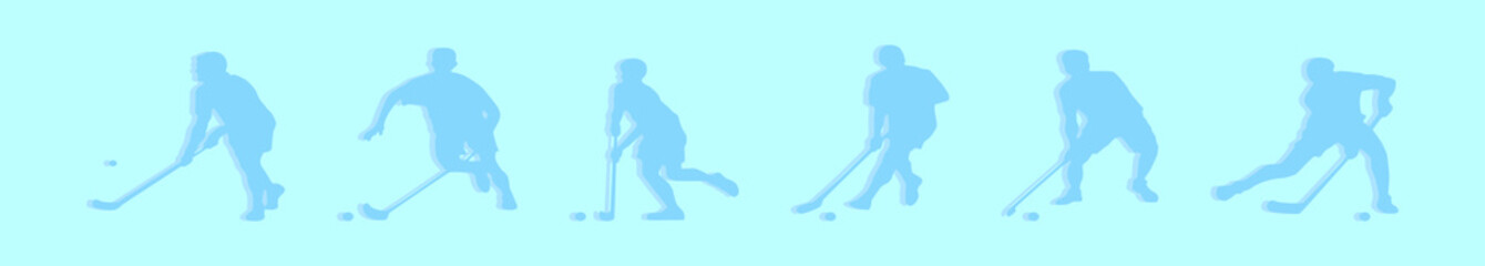 set of floor ball player cartoon icon design template with various models. vector illustration isolated on blue background