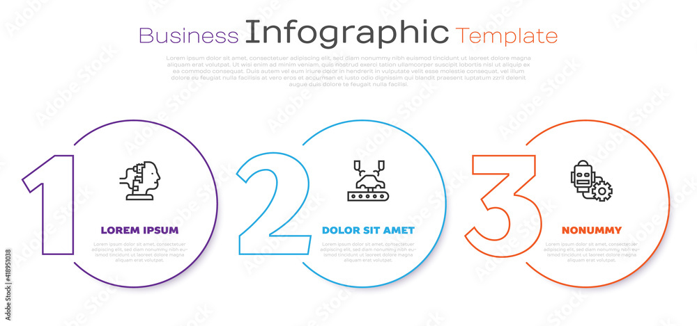 Poster set line robot for maintenance, robotic robot arm on factory and setting. business infographic templ