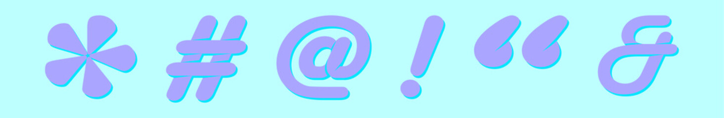 set of hash tag cartoon icon design template with various models. vector illustration isolated on blue background