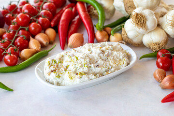 Marko Pasha appetizer prepared with chicken, roasted eggplant, garlic, walnuts and mayonnaise. Traditional Turkish cuisine flavors. Appetizer served with the main course