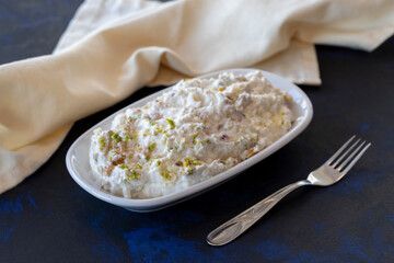 Marko Pasha appetizer prepared with chicken, roasted eggplant, garlic, walnuts and mayonnaise. Traditional Turkish cuisine flavors. Appetizer served with the main course