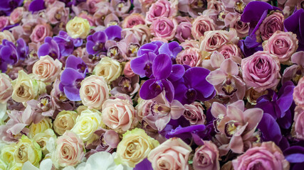 Close-up of a flower arrangement for a wedding