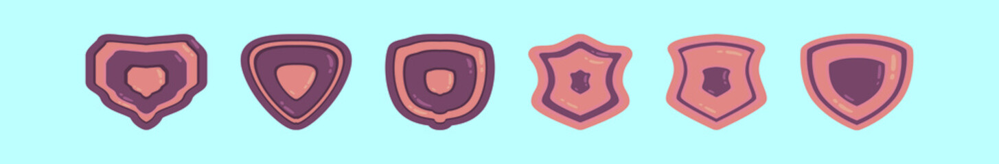 set of shield logo cartoon icon design template with various models. vector illustration isolated on blue background