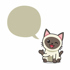 Cartoon character siamese cat with speech bubble for design.