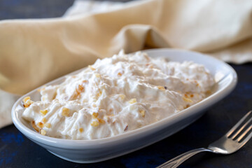 Healthy vegetarian dish, traditional Middle Eastern flavored celery salad with yogurt and apples. Mezze served alongside the main course. Appetizer