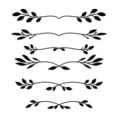 Set of hand drawn floral elements isolated on white background. Silhouette branches for books, greeting cards, invitations, web. Doodle style.