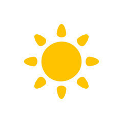 Vector cartoon yellow sun Shining light rays to heat the summer. Isolated on white background