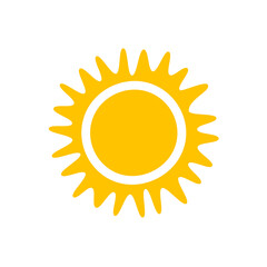 Vector cartoon yellow sun Shining light rays to heat the summer. Isolated on white background