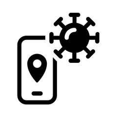 Obraz premium Tracking app for coronavirus pandemic, cluster location on smartphone, locate virus around vector icon concept 