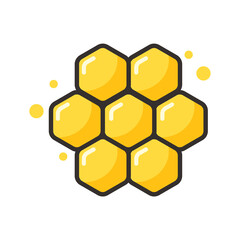 Cute bee cartoon character vector Hexagon honeycomb and flower isolated on white background.