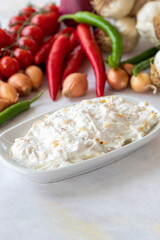 Healthy vegetarian dish, traditional Middle Eastern flavored celery salad with yogurt and apples. Mezze served alongside the main course. Appetizer