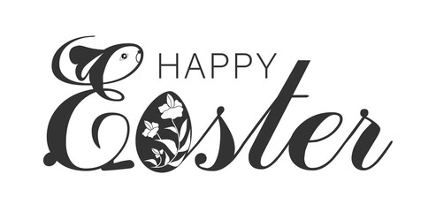 Happy Easter festive banner in gray. For icon, logo, emblem. Vector illustration.