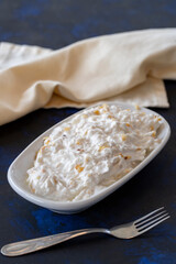 Healthy vegetarian dish, traditional Middle Eastern flavored celery salad with yogurt and apples. Mezze served alongside the main course. Appetizer