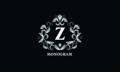 Design for invitations, menus, labels. Wedding monogram with the letter Z or two letters. The logo is identical for a restaurant, hotel, heraldry, jewelry.