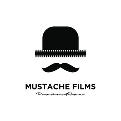 Mustache film Studio Movie Video Cinema Cinematography Film Production logo design vector icon illustration Isolated White Background