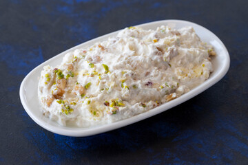 Marko Pasha appetizer prepared with chicken, roasted eggplant, garlic, walnuts and mayonnaise. Traditional Turkish cuisine flavors. Appetizer served with the main course