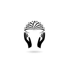 Fototapeta premium Lotus flower in hands icon with shadow