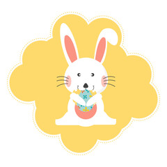 Easter bunny with easter eggs. Easter rabbit cartoon character. Vector illustration.