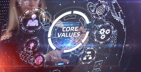 Business, Technology, Internet and network concept. Core values responsibility ethics goals company concept.