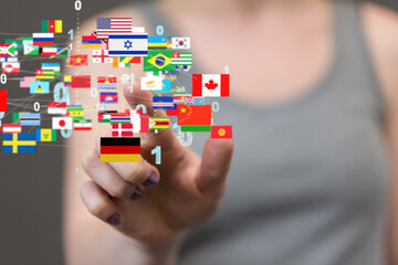 Global communication and international messaging concept, national flags of world