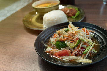 Food and beverages Fresh papaya salad Isan papaya salad in Thai restaurants