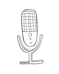 Microphone hand drawn cartoon illustration. Simple template. Voice message, podcast, radio, interview. Music and sound theme