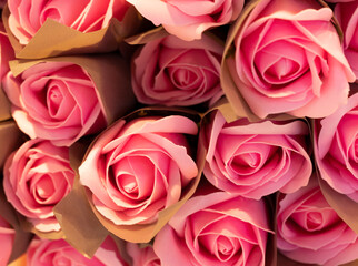 A large bouquet of multicolored roses in a soft and blurry style for the background