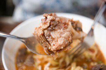  rice noodles with spicy pork sauce