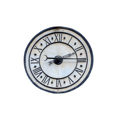 Old vintage clock face isolated on white background
