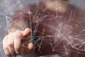 Abstract network of physical devices on the Internet using a network connection with statistics numbers 3d illustration