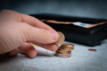 Euro money: closeup of banknotes and coins. European currency. Business and finance. Economy and banking in Europe.