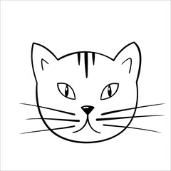 The cat's face is in profile, only the head. Doodle isolated outline objects on white background.