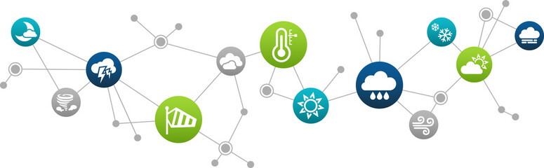 weather forecast / weather report vector illustration. Concept with icons related to weather forecasting, meteorology, climate reporting.