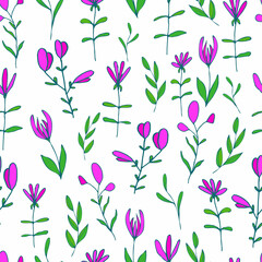 seamless pattern with purple flowers