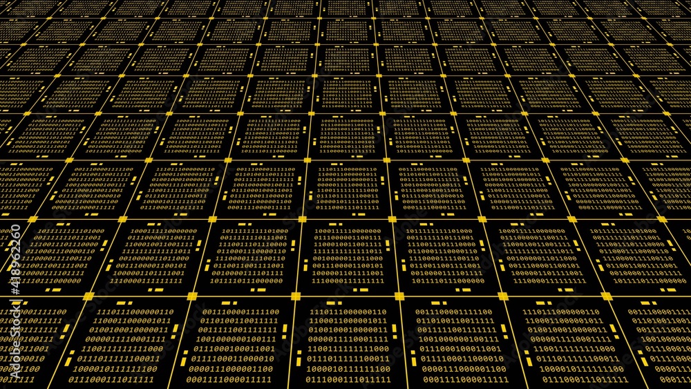 Aufkleber abstract graphics technology background in orange - blocks of binary code arranged as a square grid 