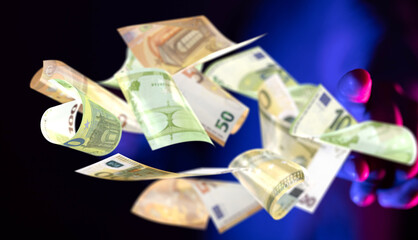 growth euro banknote in hand rain