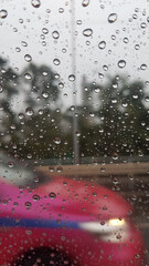 Wet window with excellent water drops