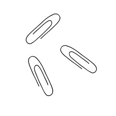 Hand drawn black vector illustration of a group of metalic paper Clips isolated on a white background