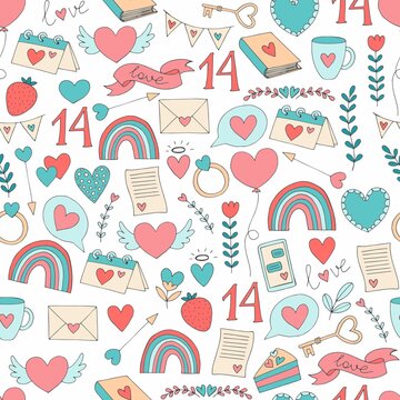 Valentine's Day Seamless Pattern Doodles Wrapping Paper Textile Prints  Backgrounds Stock Illustration by ©NatalieArtSaban #442437018