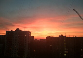 moscow, sunset, sky, city, clouds, sun, orange, sunrise, building, silhouette, skyline, cloud, evening, red, dusk, night, urban, landscape, morning, nature, buildings, blue, beautiful, dawn, cityscape