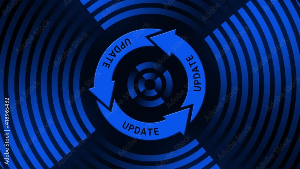 Poster abstract movement in 4k of update lettering on update sign in center of circular lines - graphic ele