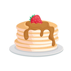 pancakes with syrup and strawberry