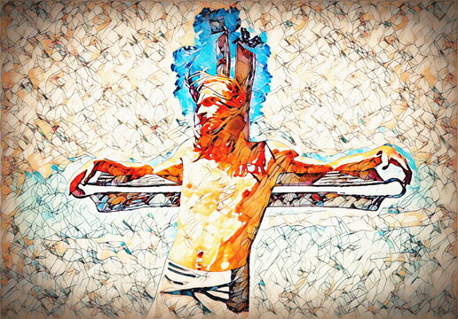 interpretation of Jesus on the cross, graphic painting version.