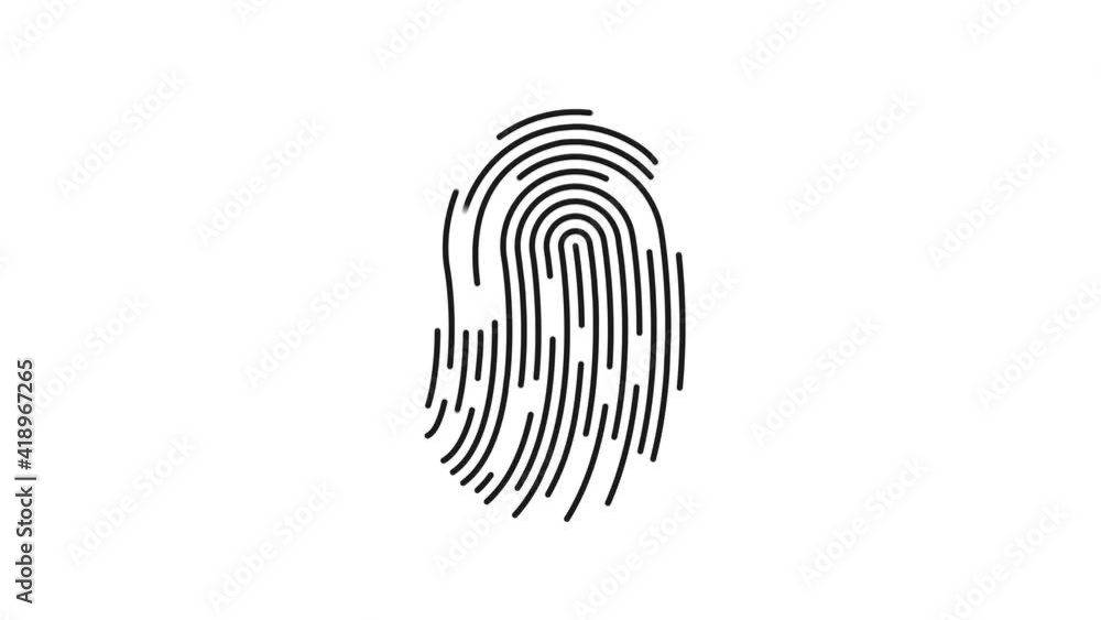 Poster Animation of fingerprint black and white alpha matte Touch ID futuristic digital processing of biometric scanner concept and security scanning of finger cyber mobile phone unlock applications