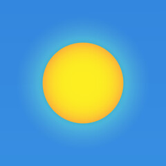 Vector drawing. Weather icon with image sun on blue background.