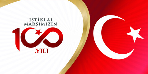 istiklal marsi yazari 100.yil. Mehmet Akif Ersoy Türk şair, yazar, akademisyen ve milletvekili. Translation: Mehmet Akif Ersoy Turkish poet, author, academic and member of parliament. 100 years. Logo.