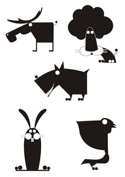 Art animal silhouettes collection for design
