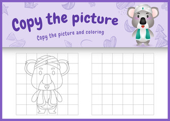 copy the picture kids game and coloring page themed ramadan with a cute koala using arabic traditional costume